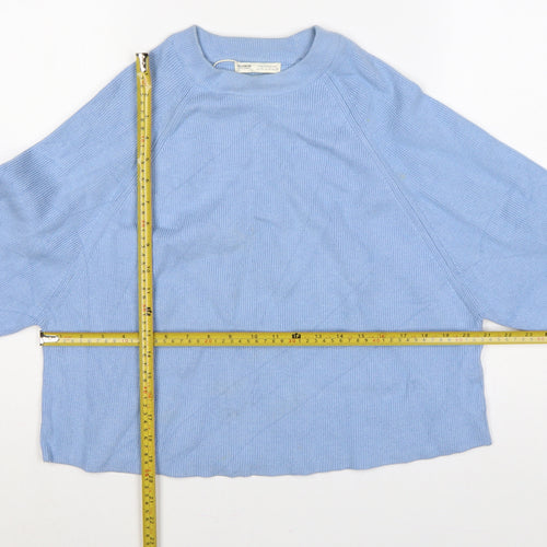 Pull&Bear Women Blue M Balloon Sleeve Crew Neck Knit Jumper
