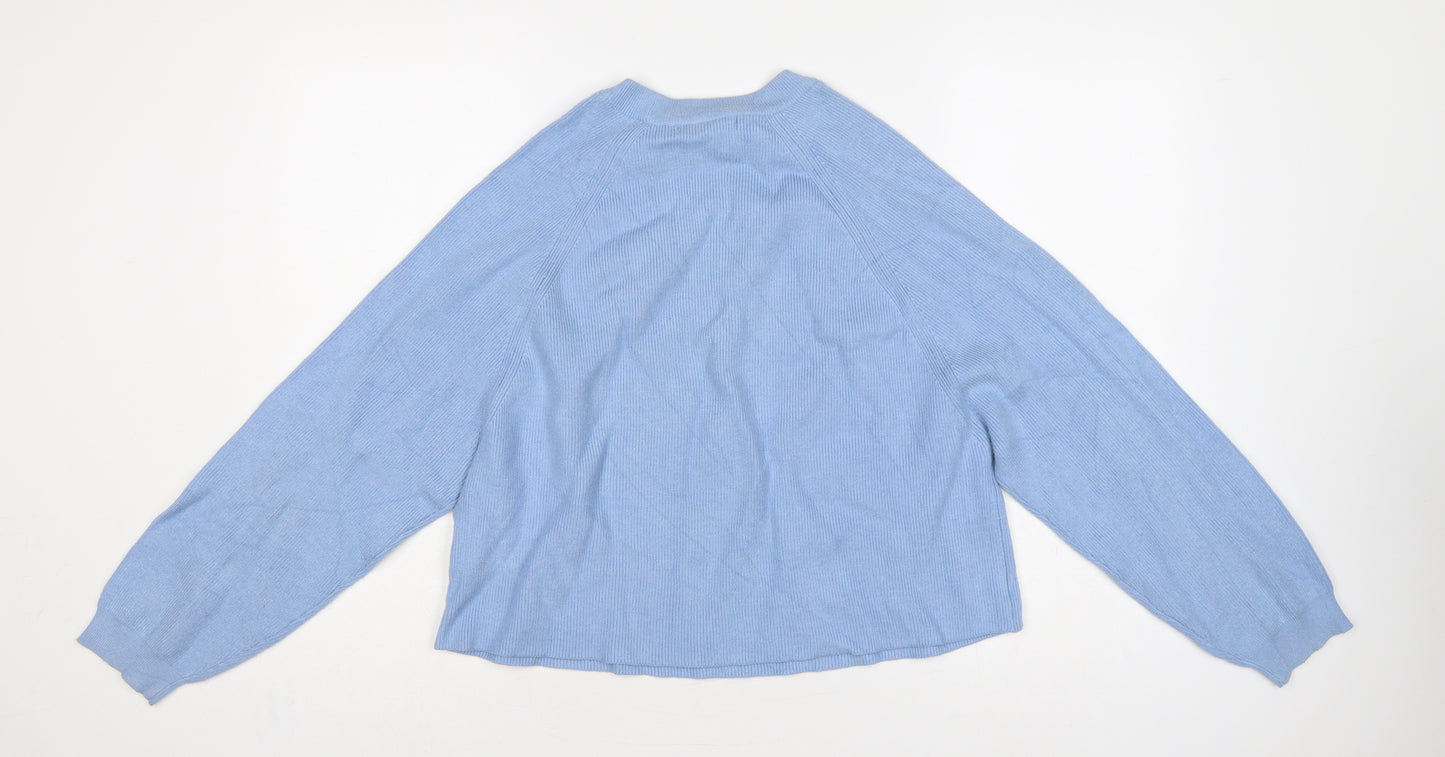 Pull&Bear Women Blue M Balloon Sleeve Crew Neck Knit Jumper
