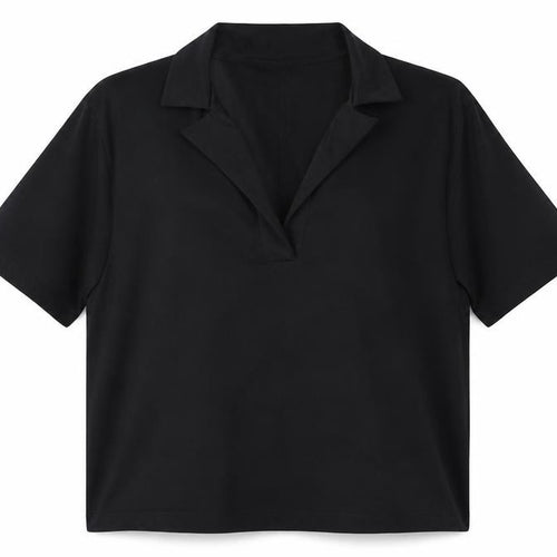 Zara Women Black UK 8 Cotton Collared Short Sleeve Polo Top