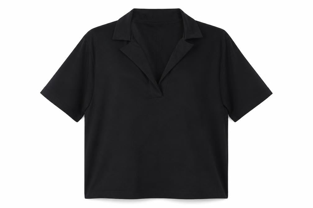 Zara Women Black UK 8 Cotton Collared Short Sleeve Polo Top