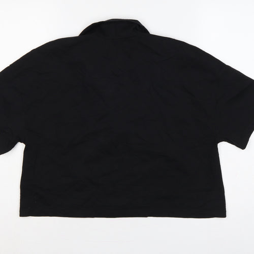 Zara Women Black UK 8 Cotton Collared Short Sleeve Polo Top