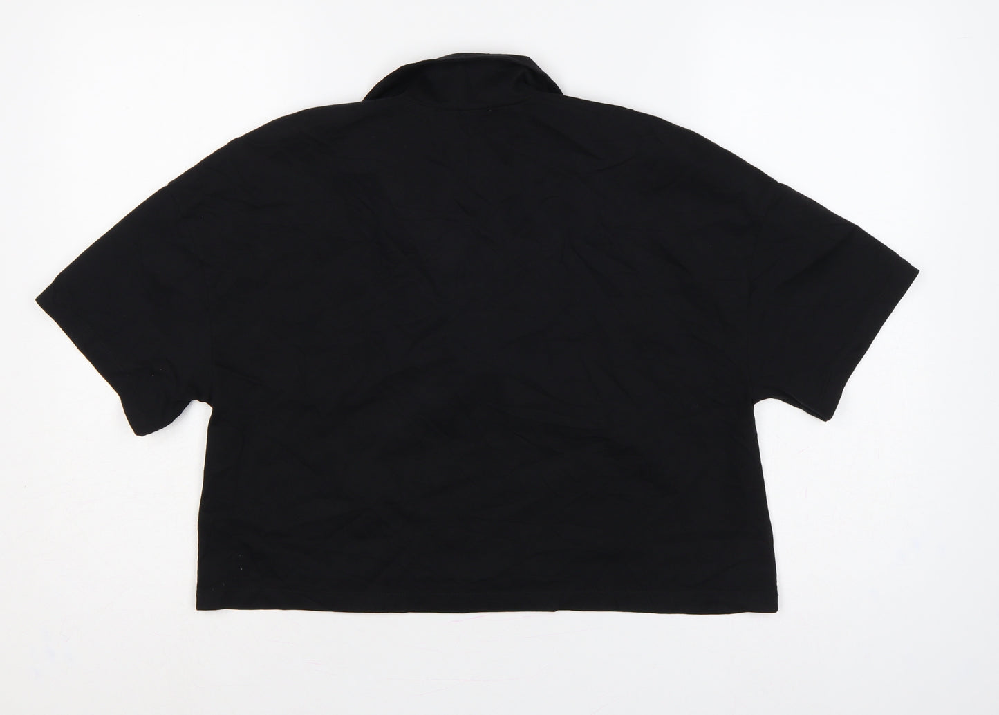 Zara Women Black UK 8 Cotton Collared Short Sleeve Polo Top