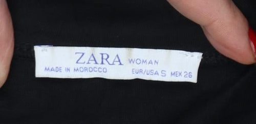 Zara Women Black UK 8 Cotton Collared Short Sleeve Polo Top