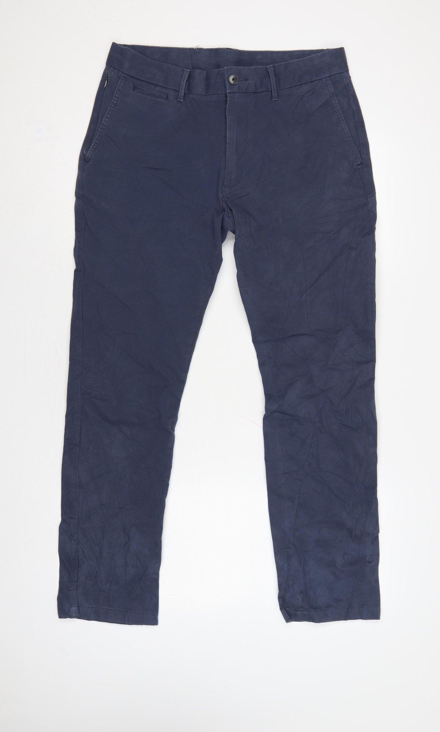 Marks and Spencer Men's Blue 32in Regular Stretch Chino Trousers