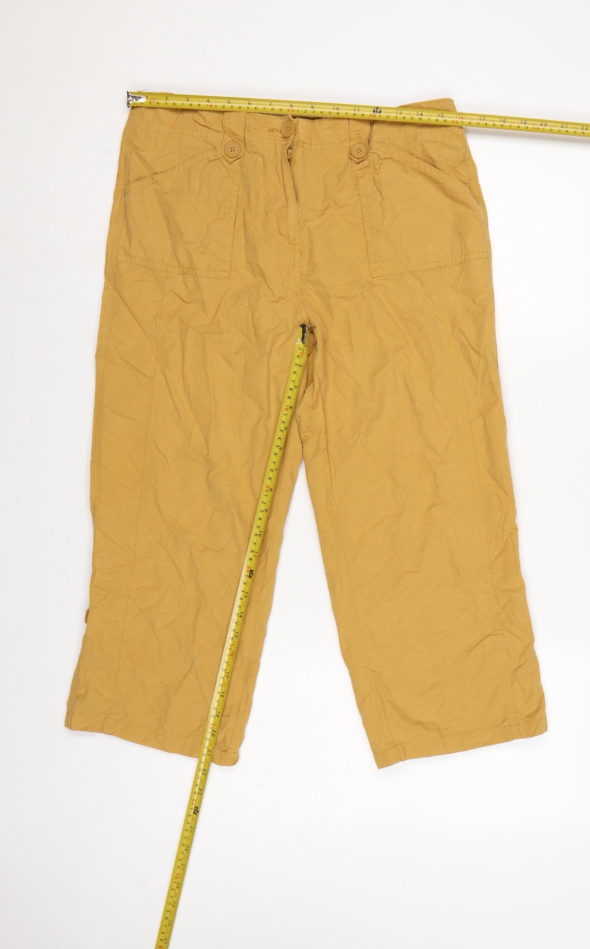 casualclub Women’s Yellow UK 12 Cropped Trousers Pockets