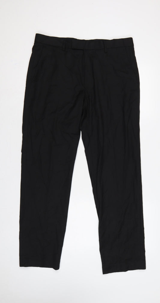 Marks & Spencer Men Black 34 Regular Fit Straight Dress Trousers
