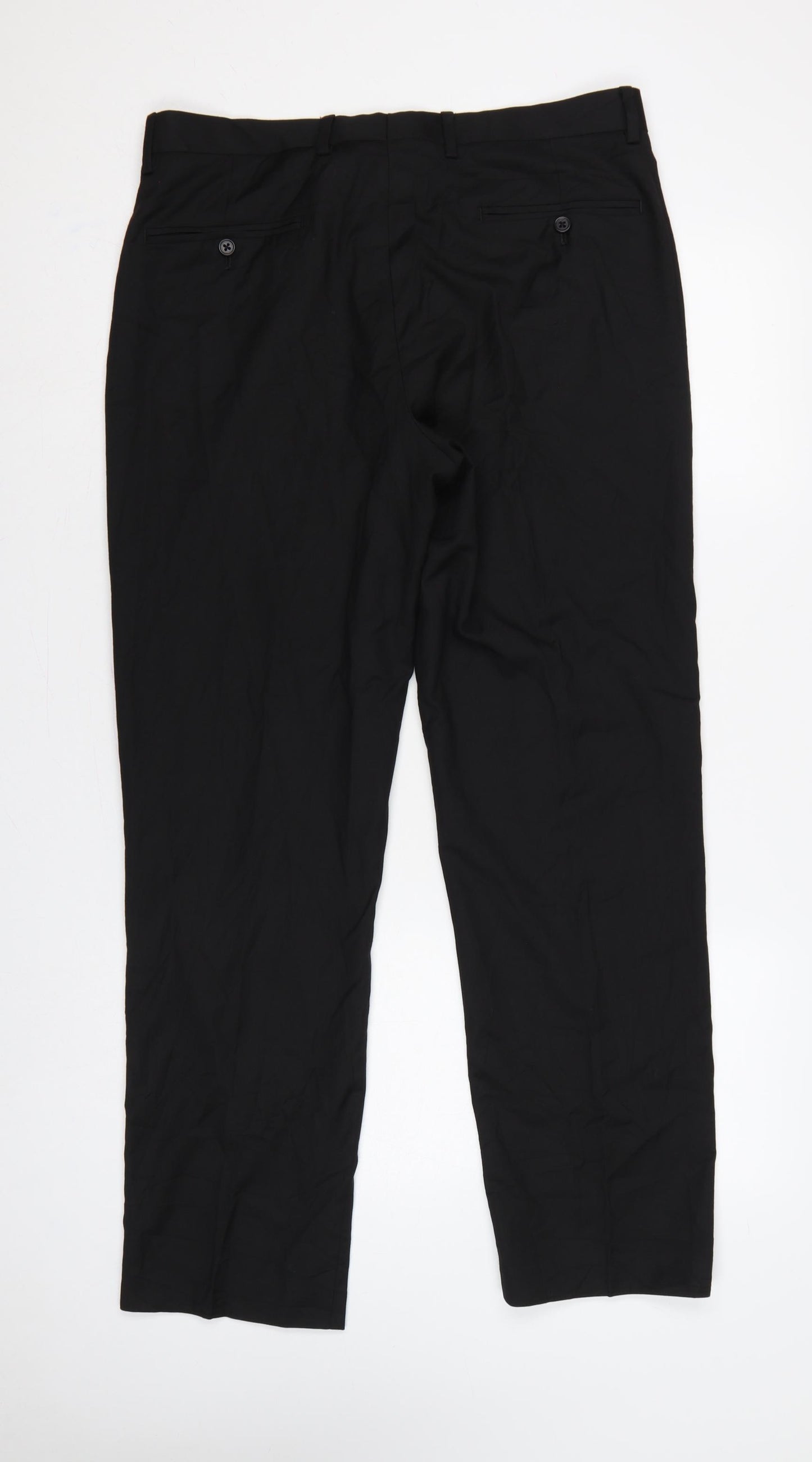Marks & Spencer Men Black 34 Regular Fit Straight Dress Trousers