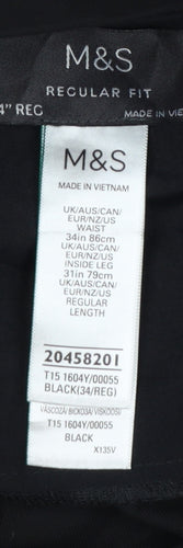 Marks & Spencer Men Black 34 Regular Fit Straight Dress Trousers