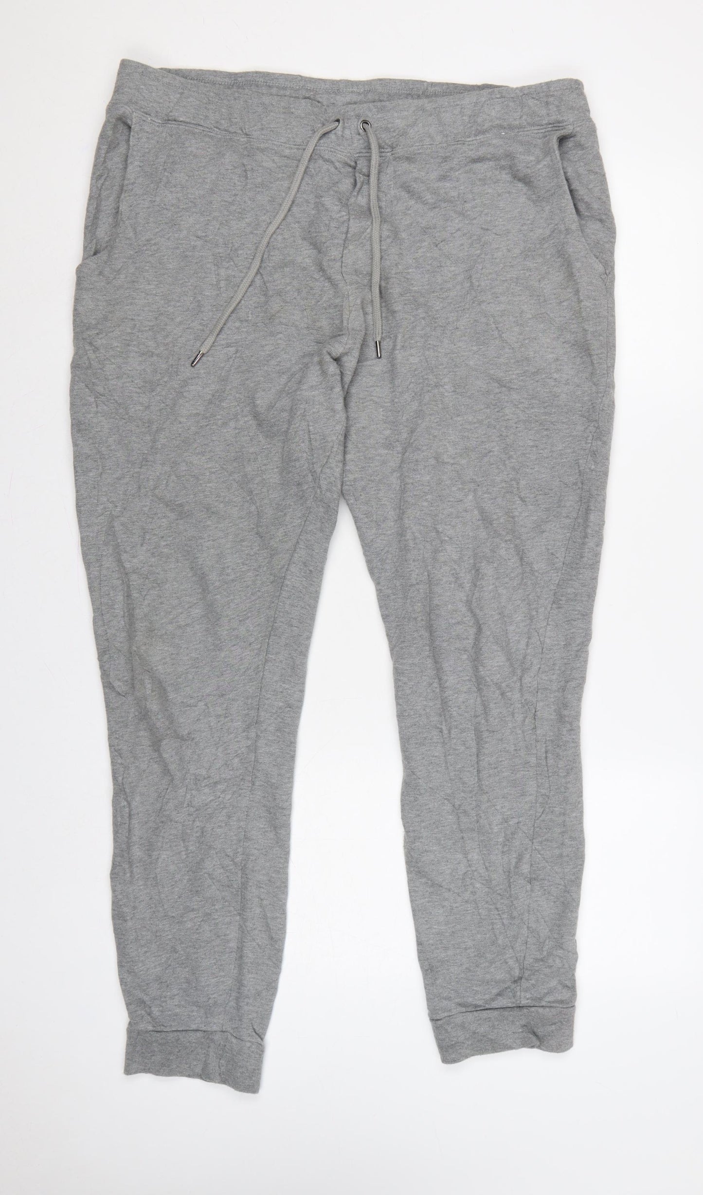 Marks and Spencer Women's Grey XL Cotton Jogger Trousers Drawstring