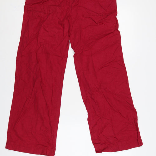 Marks and Spencer Women Red Linen Blend Wide Leg Trousers UK 12