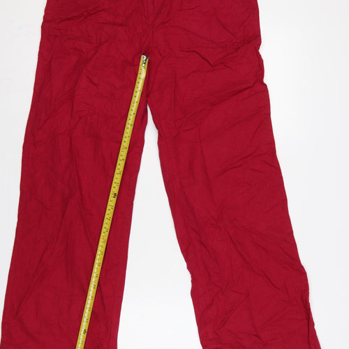 Marks and Spencer Women Red Linen Blend Wide Leg Trousers UK 12