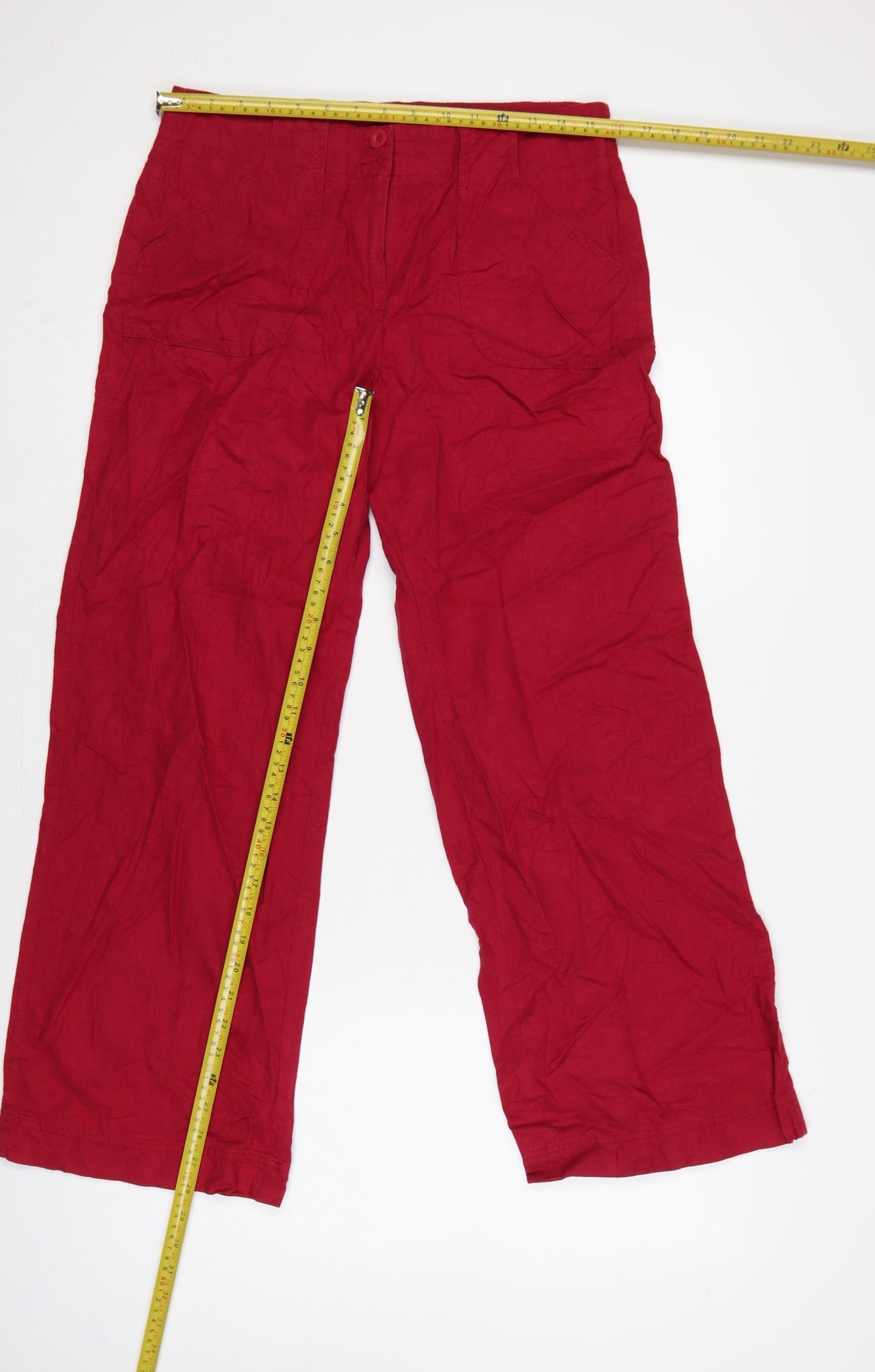 Marks and Spencer Women Red Linen Blend Wide Leg Trousers UK 12