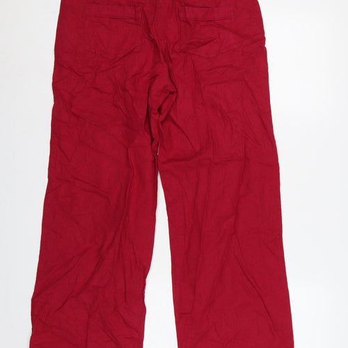Marks and Spencer Women Red Linen Blend Wide Leg Trousers UK 12