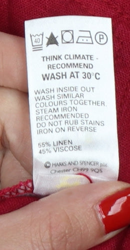 Marks and Spencer Women Red Linen Blend Wide Leg Trousers UK 12