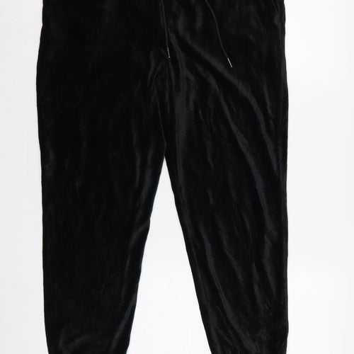 Marks and Spencer Women Black UK 12 Velvet Jogger Trousers Drawstring
