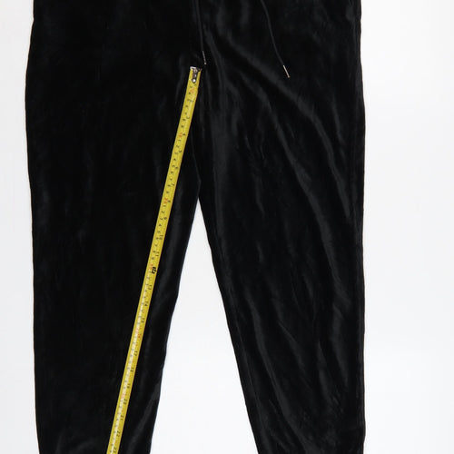 Marks and Spencer Women Black UK 12 Velvet Jogger Trousers Drawstring