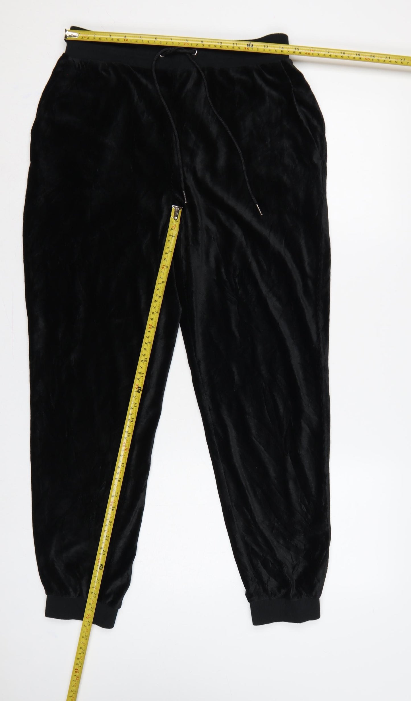 Marks and Spencer Women Black UK 12 Velvet Jogger Trousers Drawstring