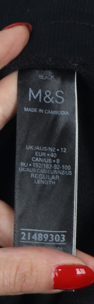 Marks and Spencer Women Black UK 12 Velvet Jogger Trousers Drawstring