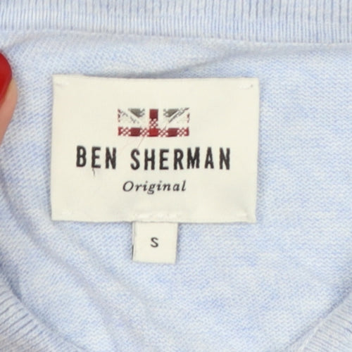 Ben Sherman Men's Blue Cotton Logo Short Sleeve Knit Polo Shirt Size S