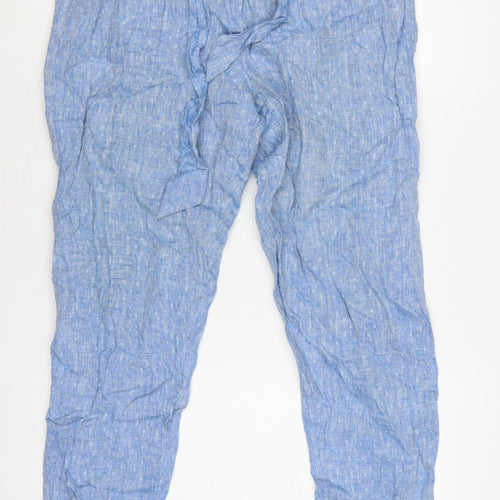 Marks and Spencer Women Blue UK 12 Linen Paperbag Tapered Trousers