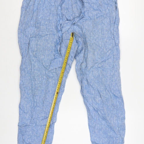 Marks and Spencer Women Blue UK 12 Linen Paperbag Tapered Trousers