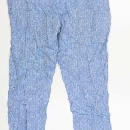 Marks and Spencer Women Blue UK 12 Linen Paperbag Tapered Trousers