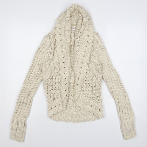 Allie & Anna Women Ivory M Hooded Cable Knit Open Cardigan