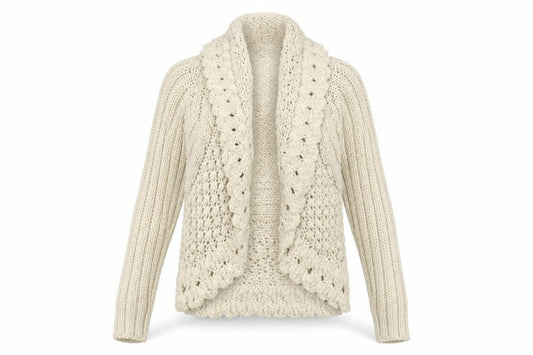 Front view of Allie & Anna Women Ivory M Hooded Cable Knit Open Cardigan