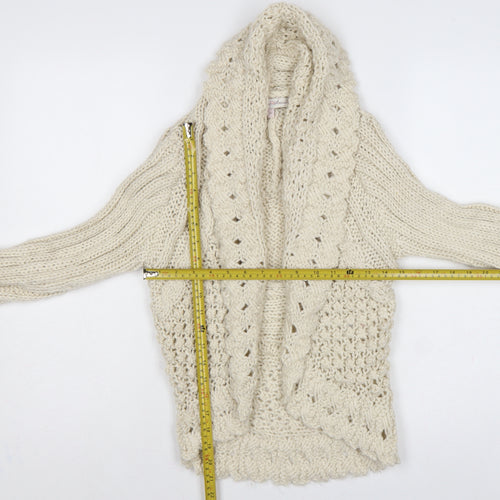 Allie & Anna Women Ivory M Hooded Cable Knit Open Cardigan