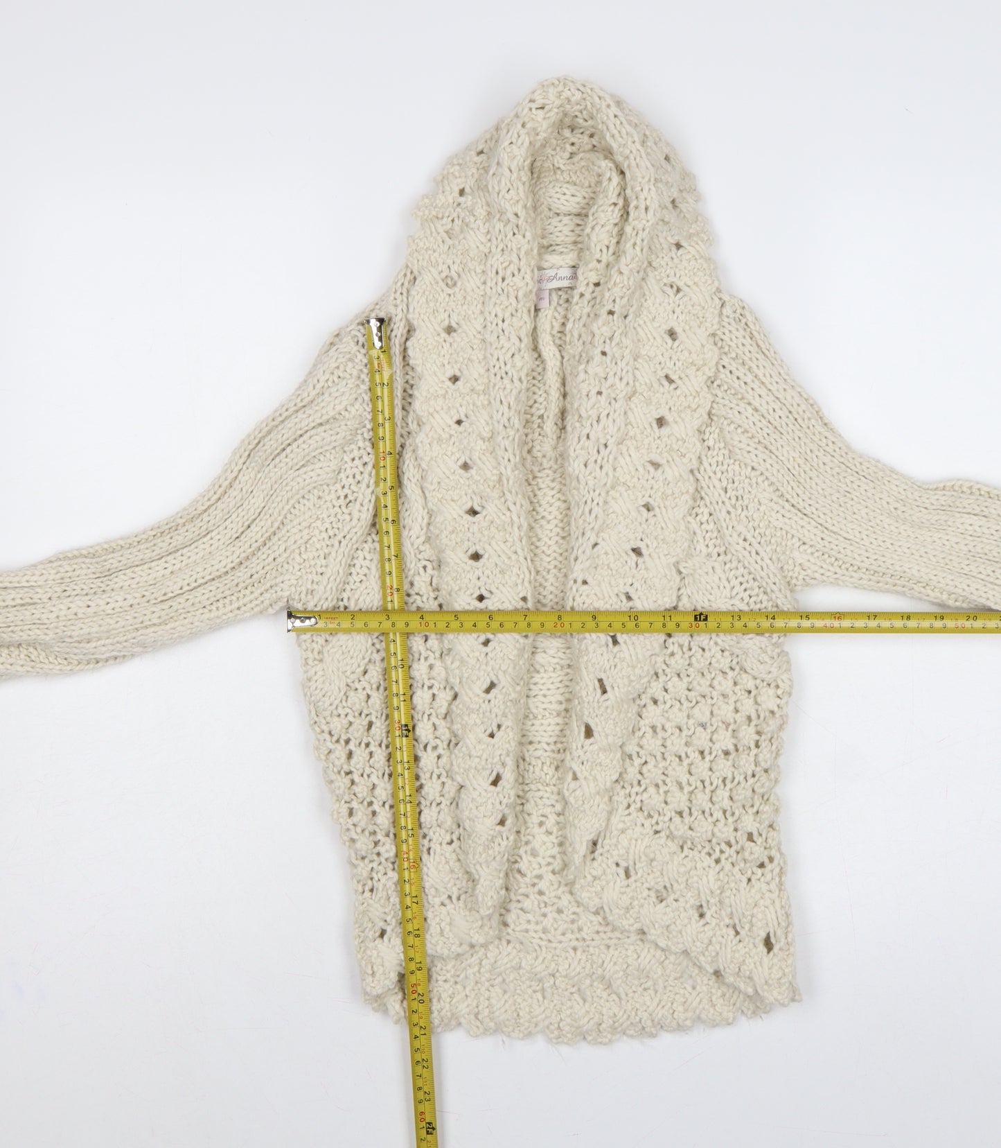 Allie & Anna Women Ivory M Hooded Cable Knit Open Cardigan