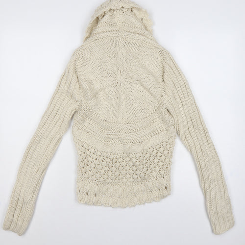 Allie & Anna Women Ivory M Hooded Cable Knit Open Cardigan