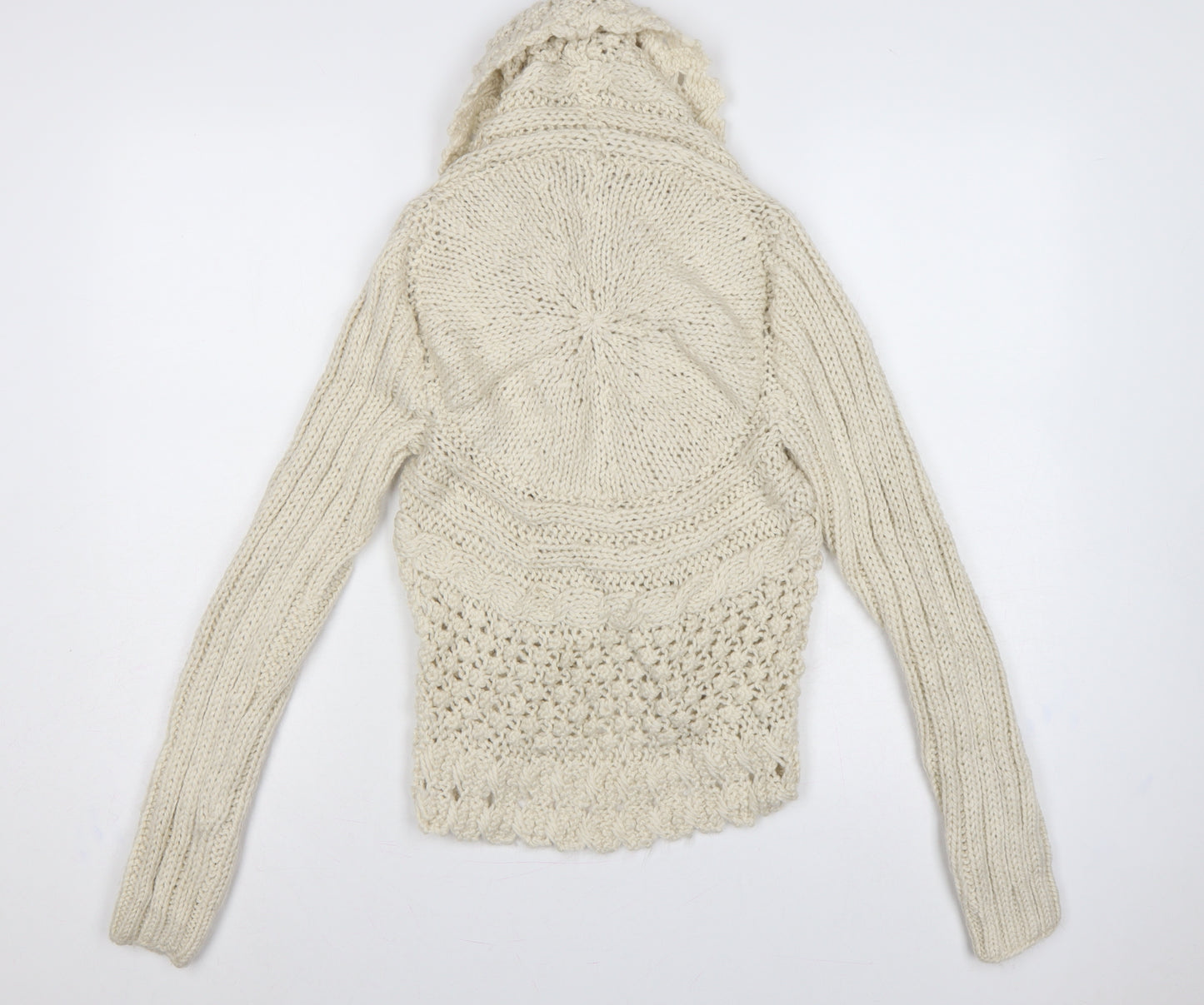 Allie & Anna Women Ivory M Hooded Cable Knit Open Cardigan