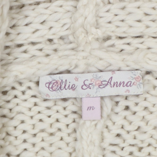 Allie & Anna Women Ivory M Hooded Cable Knit Open Cardigan