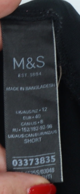 M&S Women’s Black Size 12 Short Straight Leg Stretch Trousers