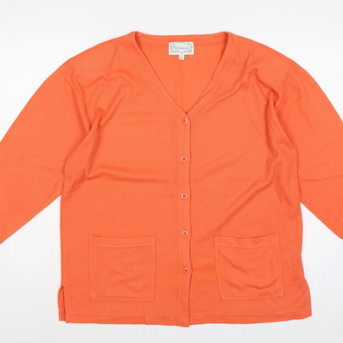 Fay Louise Women Orange One Size V-Neck Button Pocket Cardigan