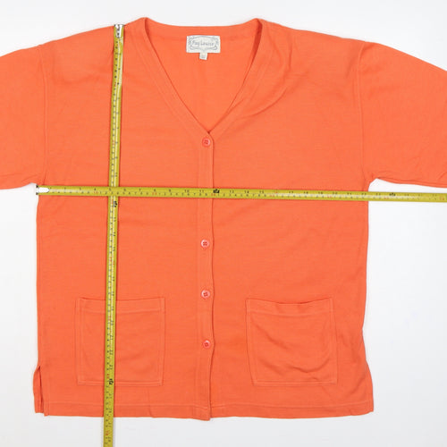 Fay Louise Women Orange One Size V-Neck Button Pocket Cardigan
