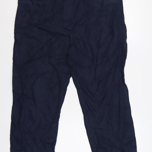 M&S Per Una Women Blue Size 16 Linen Cropped Tapered Trousers