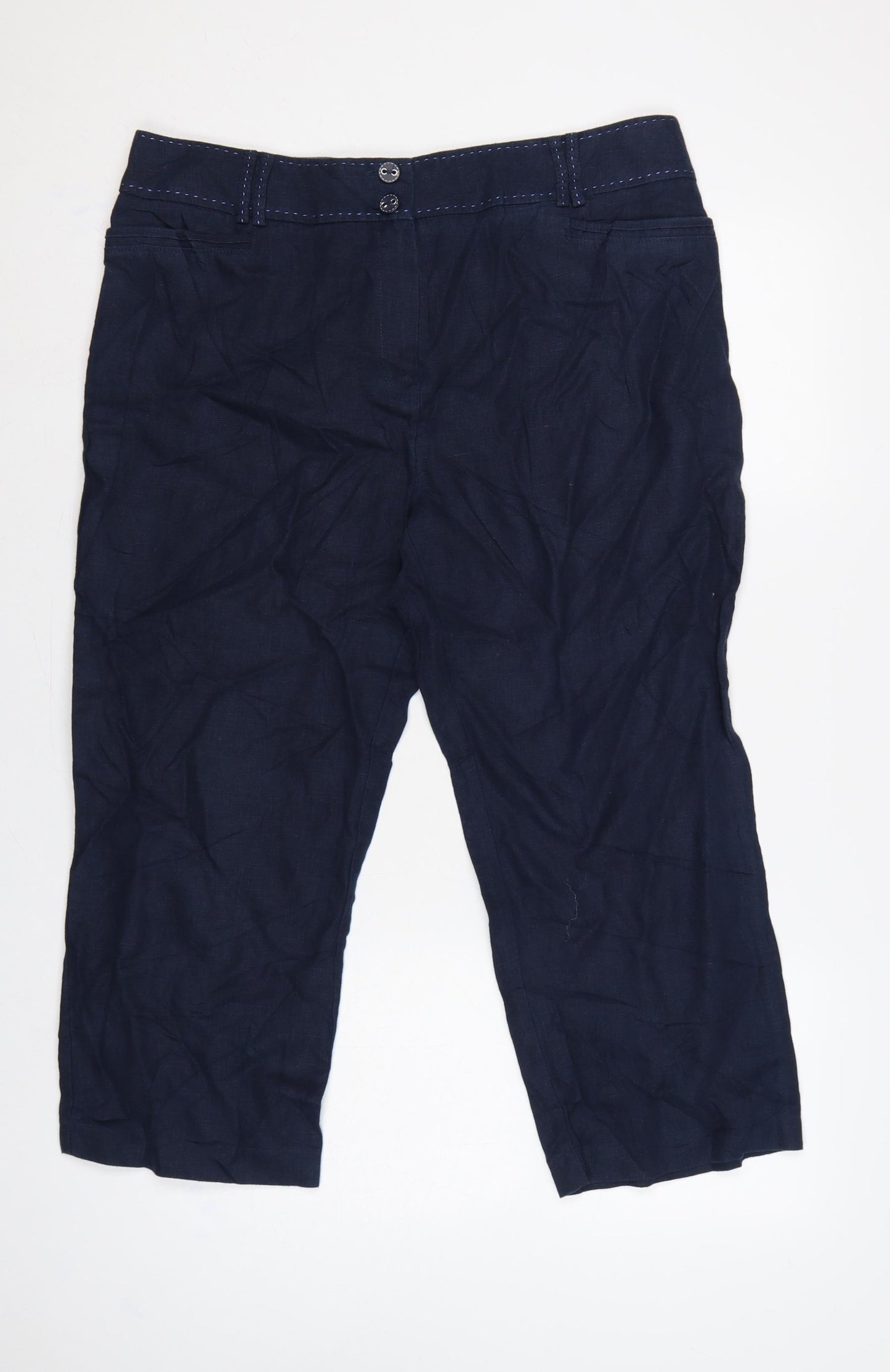 M&S Per Una Women Blue Size 16 Linen Cropped Tapered Trousers