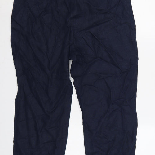M&S Per Una Women Blue Size 16 Linen Cropped Tapered Trousers