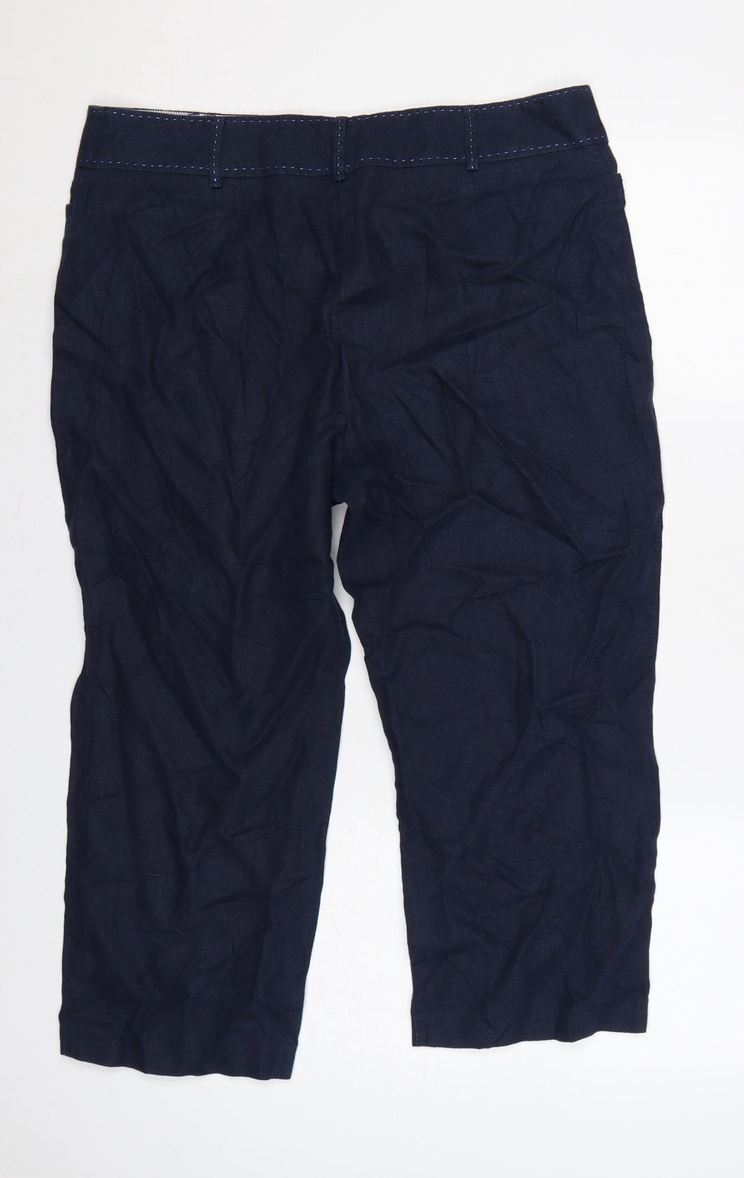 M&S Per Una Women Blue Size 16 Linen Cropped Tapered Trousers