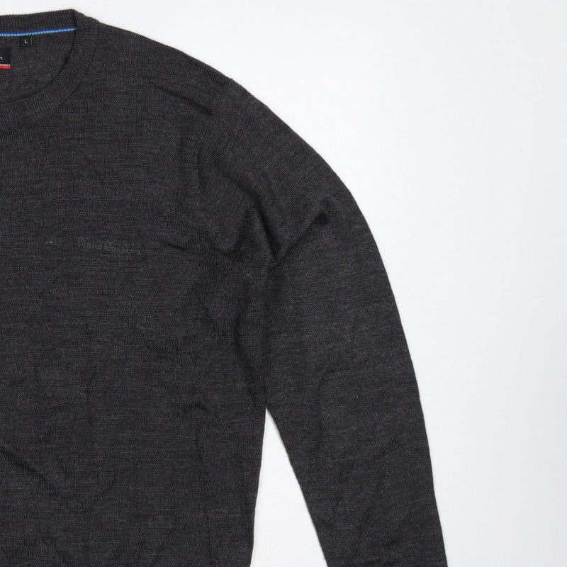 Pierre Cardin Mens Grey L Crew Neck Logo Knit Pullover Jumper