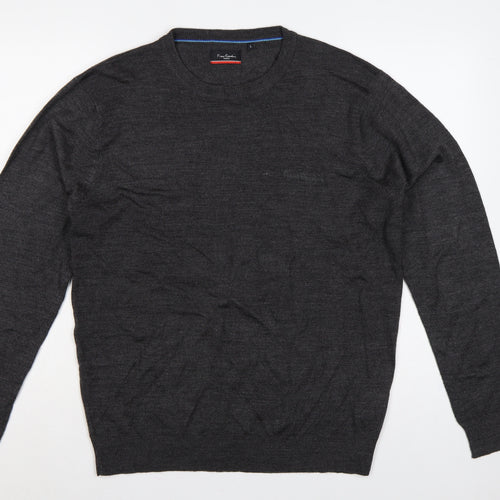 Pierre Cardin Mens Grey L Crew Neck Logo Knit Pullover Jumper