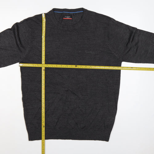 Pierre Cardin Mens Grey L Crew Neck Logo Knit Pullover Jumper