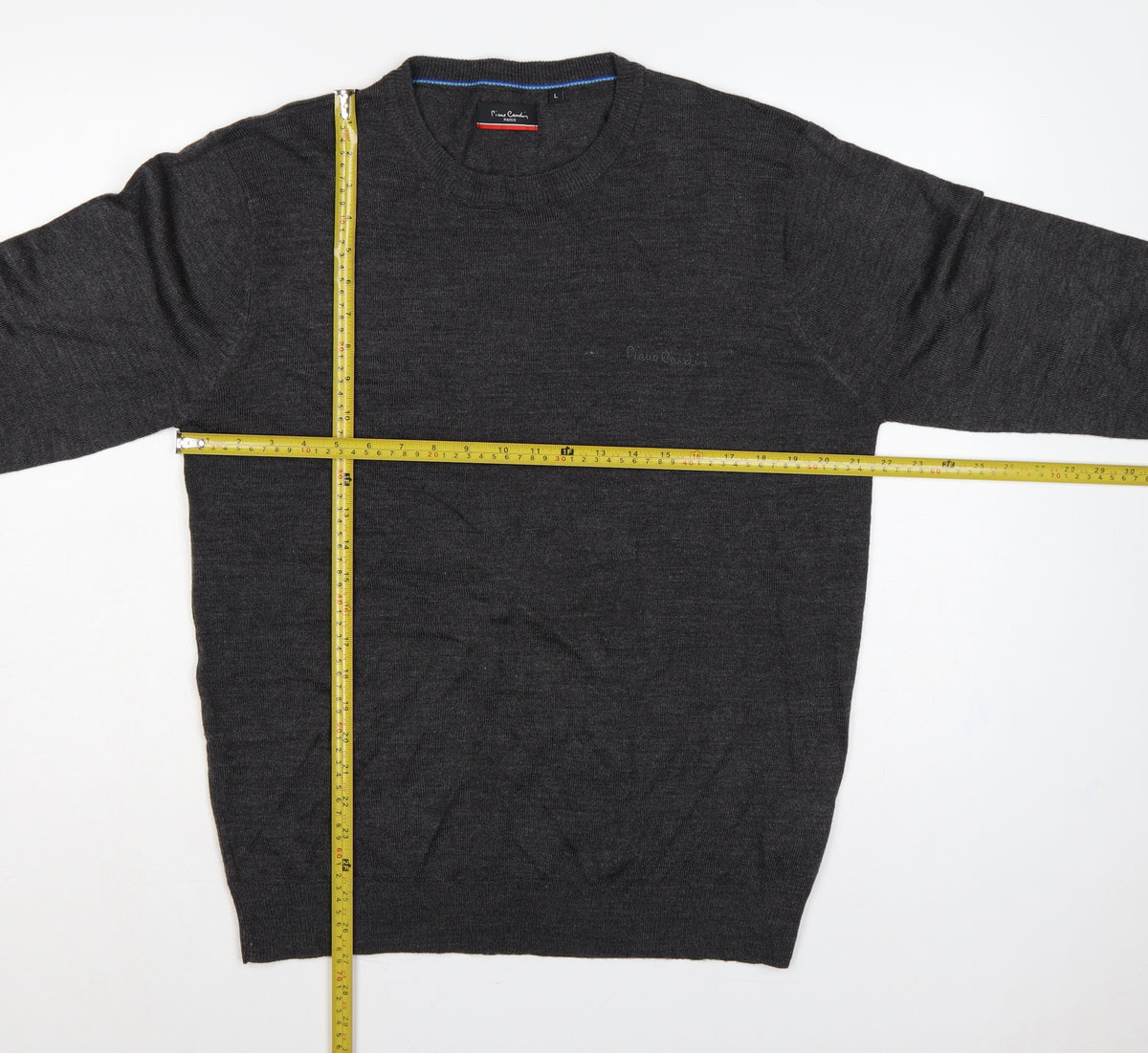 Pierre Cardin Mens Grey L Crew Neck Logo Knit Pullover Jumper