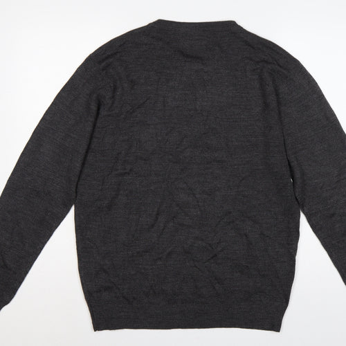 Pierre Cardin Mens Grey L Crew Neck Logo Knit Pullover Jumper