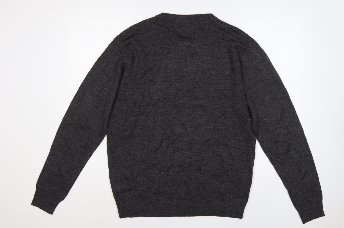Pierre Cardin Mens Grey L Crew Neck Logo Knit Pullover Jumper