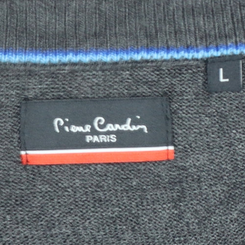 Pierre Cardin Mens Grey L Crew Neck Logo Knit Pullover Jumper
