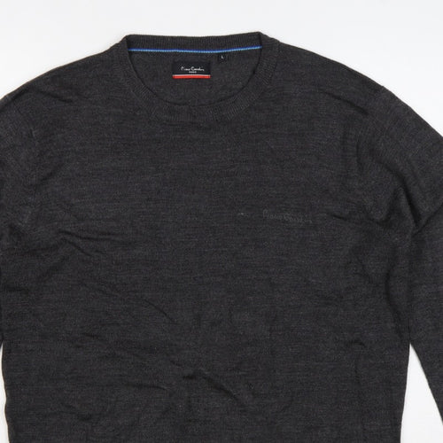 Pierre Cardin Mens Grey L Crew Neck Logo Knit Pullover Jumper