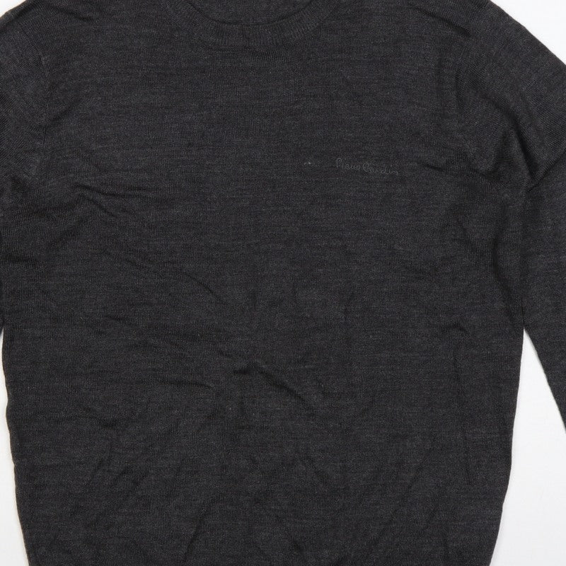 Pierre Cardin Mens Grey L Crew Neck Logo Knit Pullover Jumper