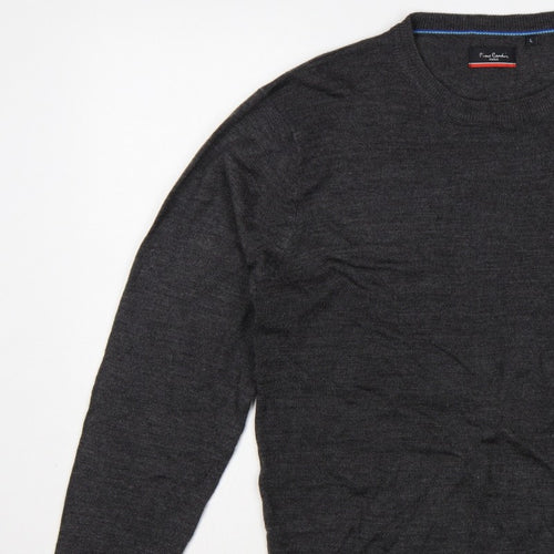 Pierre Cardin Mens Grey L Crew Neck Logo Knit Pullover Jumper